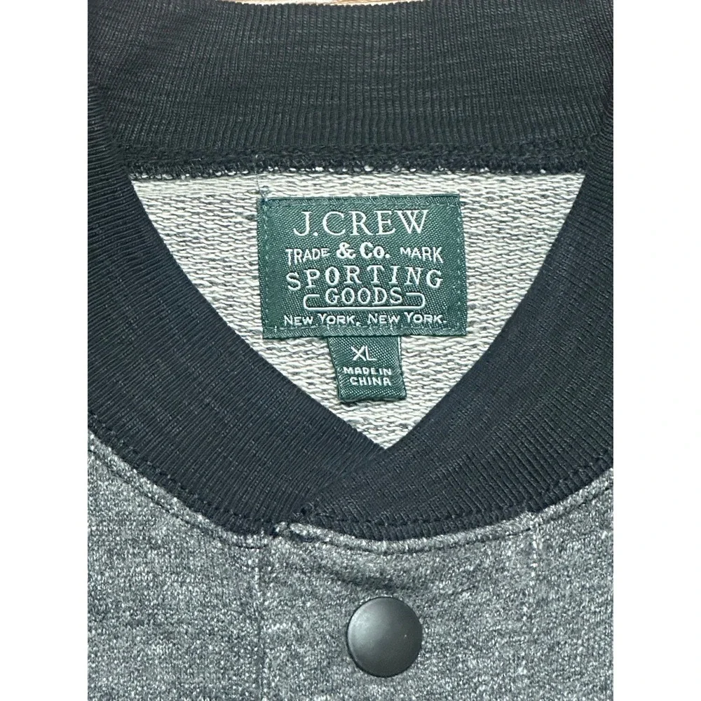 J. Crew Sporting Goods Mens Baseball Varsity Jacket Grey Black Snap Front Sz XL